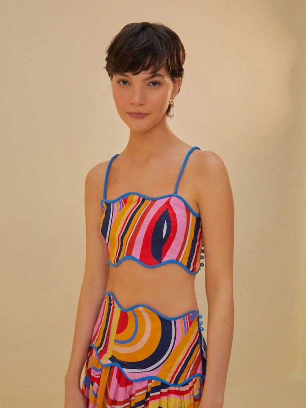 Farm Rio Multicolor Waves Crop Top XS